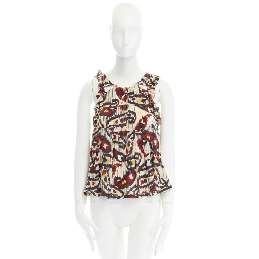 Isabel Marant Ikat cream ethnic print silk ruffle top